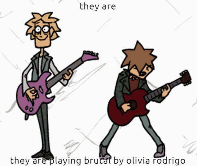 a cartoon of a man playing a guitar next to a cartoon of a man playing a guitar