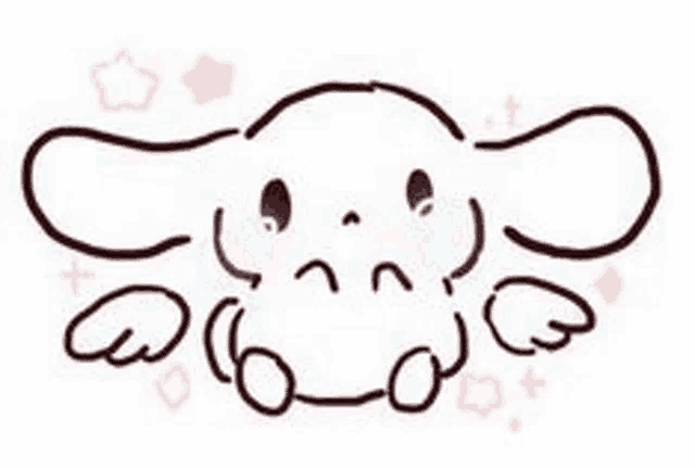 a drawing of a cinnamon roll with wings and a sad face on a white background .