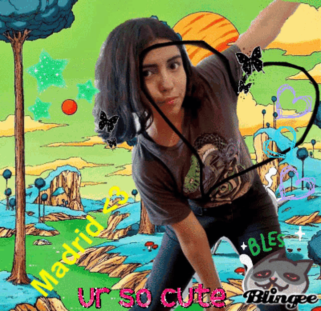 a cartoon drawing of a girl with the words madrid ur so cute blingee