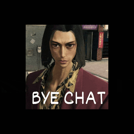 a picture of a man with the words bye chat on the bottom