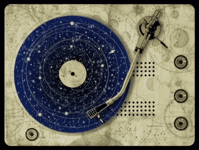 a record player playing a record with a constellation design on it