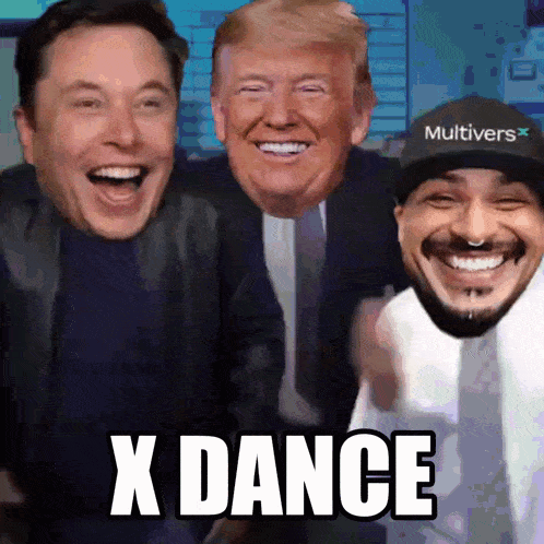 elon musk donald trump and a man wearing a hat that says multivers