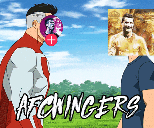 a cartoon of a man with a picture of cristiano ronaldo on his face and the words afckingers
