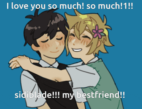 a cartoon of two people hugging with the words i love you so much so much