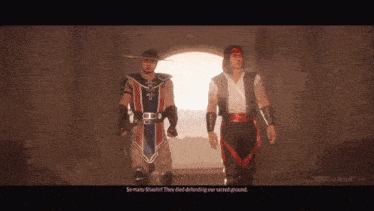 two martial arts fighters are standing next to each other in a video game