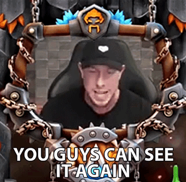 a picture of a man with the words you guys can see it again above him
