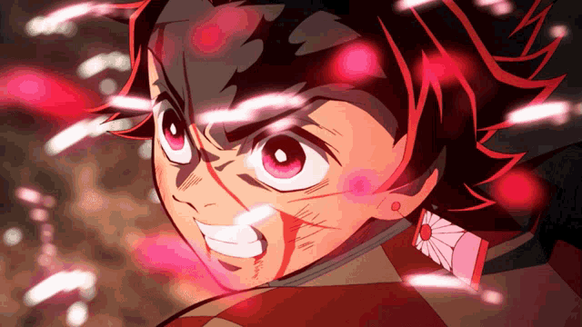 a close up of a cartoon character 's face with red eyes