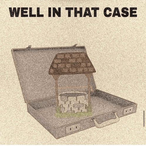 a briefcase with a well inside of it and the words well in that case above it