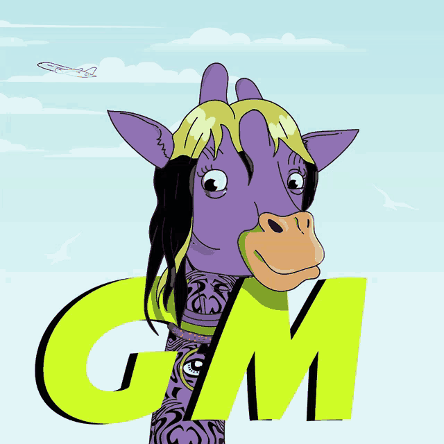 an illustration of a giraffe with the letter gm in the foreground