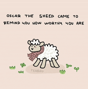 oscar the sheep came to remind you how worthy you are with a drawing of a sheep wearing a scarf