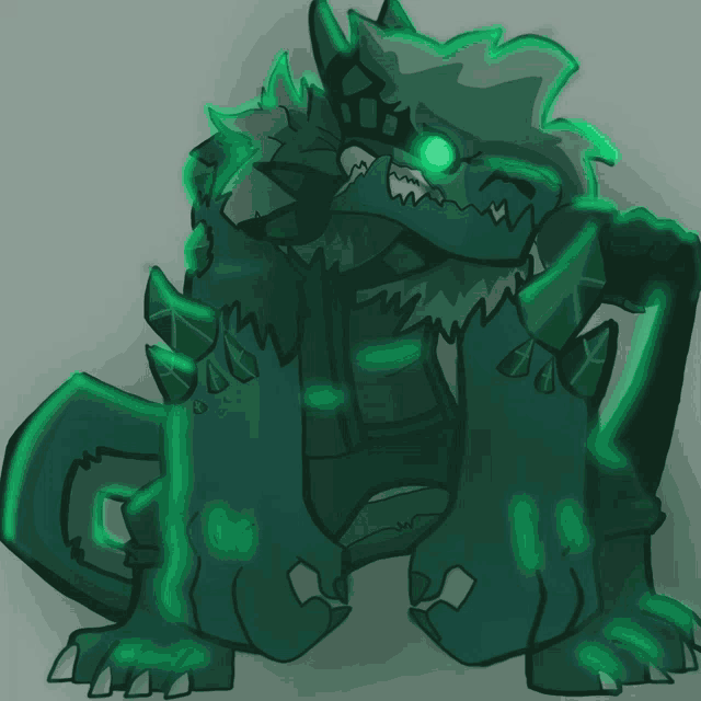 a cartoon drawing of a green monster with a green eye