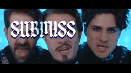 a group of three men with the word submiss written above them