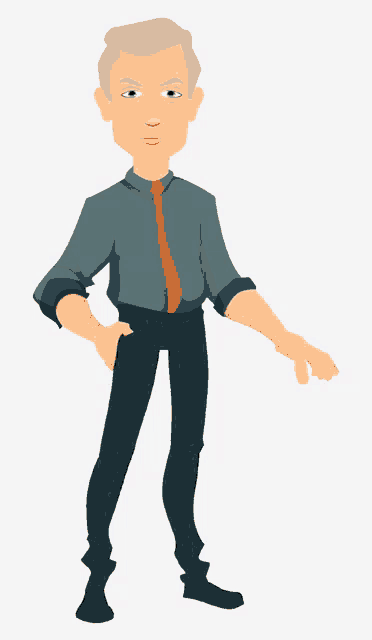 a cartoon drawing of a man in a grey shirt and tie