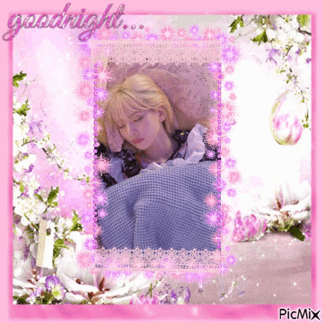 a picture of a woman sleeping in a bed with the words goodnight
