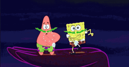 patrick star and spongebob squarepants are holding hands