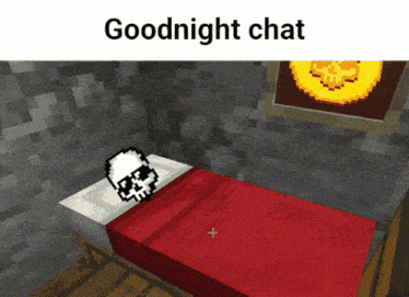 a minecraft bed with a skull on it and the words goodnight chat above it