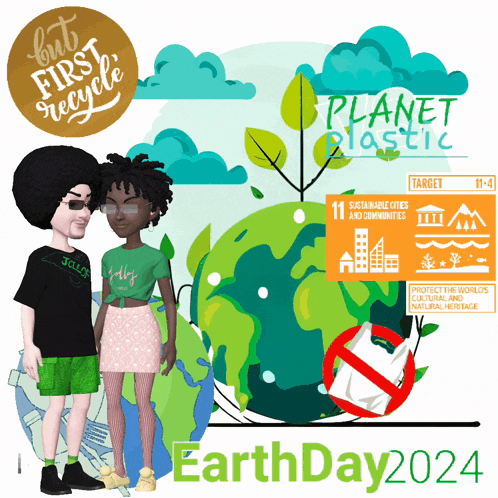 a poster for earth day 2024 with a man and woman