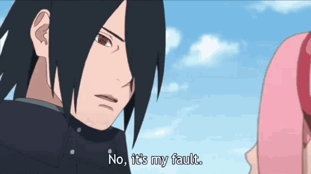 a cartoon of a man saying " no it 's my fault "
