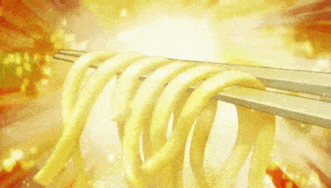noodles are being eaten with chopsticks in a cartoon illustration