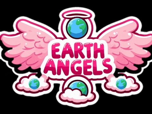 a sticker that says earth angels with a pink angel
