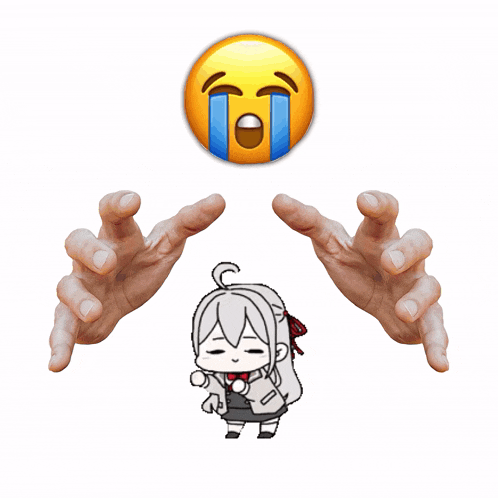 a person 's hands are reaching out towards a cartoon character with a crying face