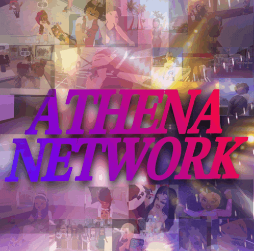 a collage of images with the words athena network in red