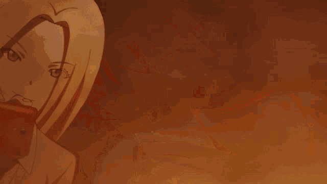 a blonde anime girl is taking a picture of herself