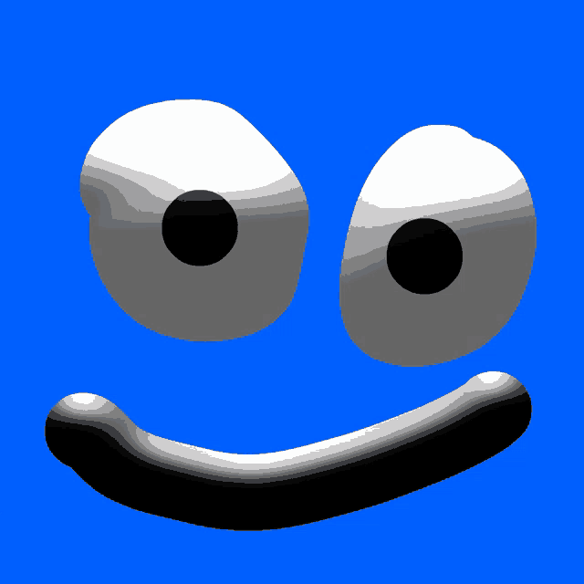 a blue background with a smiley face with white eyes