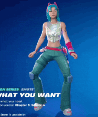a girl with blue hair is standing in front of a blue background with the words what you want on it