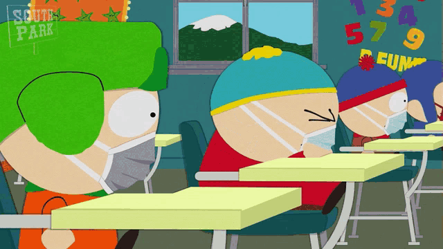 a cartoon of south park characters wearing face masks