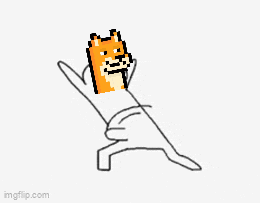 a pixel art drawing of a doge holding a piece of paper