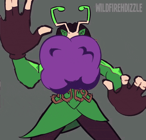 a cartoon drawing of a fist holding a green leaf with wildfirehdizzle written on the bottom