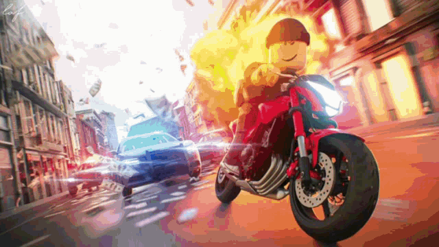 a man is riding a motorcycle down a city street