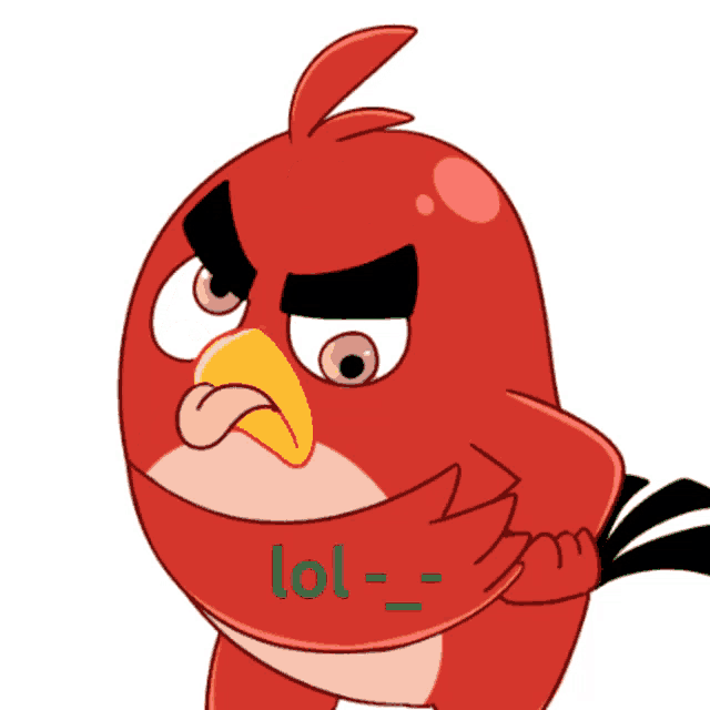 a red angry bird with the words lol written underneath it