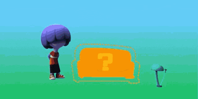 a cartoon character is laying on a yellow couch with a robot arm reaching out towards him