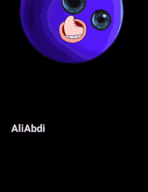 a purple ball with a face on it and the name aliabdi