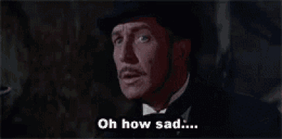 a man in a top hat and bow tie is saying oh how sad .