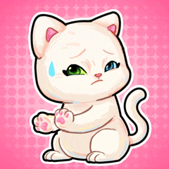 a white cat with a sad look on his face