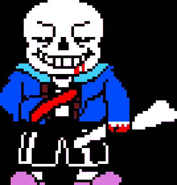 a pixel art of a skeleton holding a knife