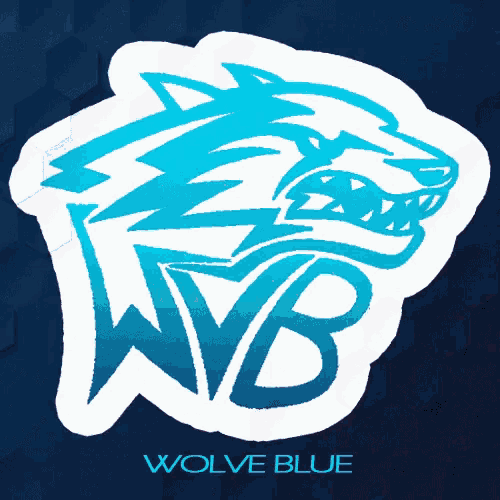a blue and white logo with the word wolve blue below it