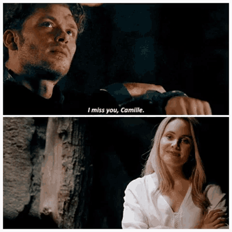 a man says i miss you camille next to a woman