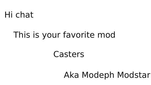 a white background with the words `` hi chat this is your favorite mod casters aka modeph modstar '' written on it .