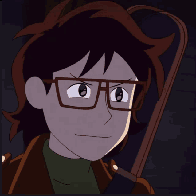 a cartoon character with glasses is holding a guitar