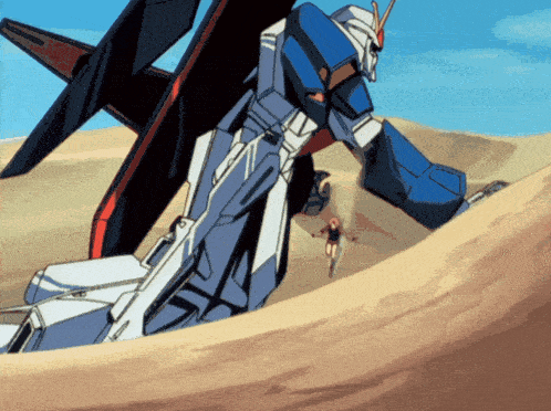 a cartoon drawing of a robot standing in the desert
