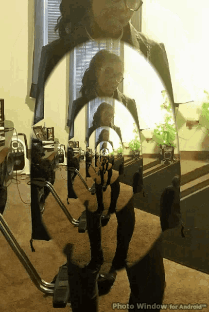 a photo window for android shows a reflection of a woman