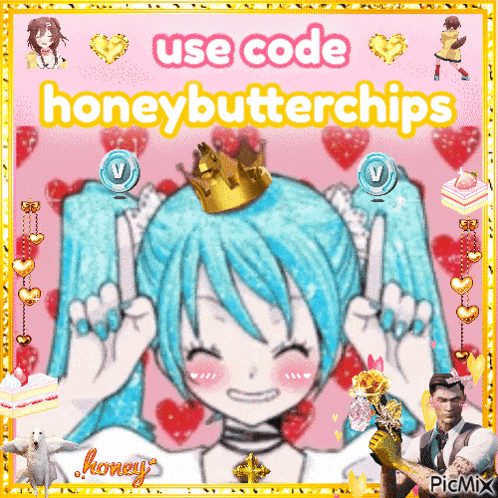 a picture of a girl with a crown on her head with the words use code honeybutterchips