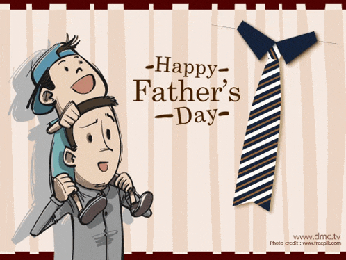 a happy father 's day greeting card with a man carrying a child