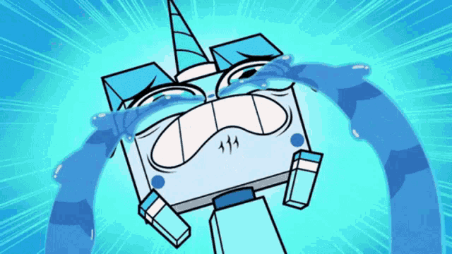 a cartoon unicorn is crying with tears coming out of his eyes