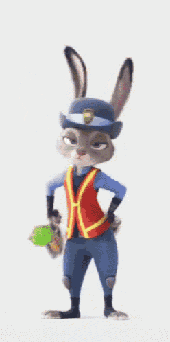 judy hopps from zootopia is holding a green object in her hand