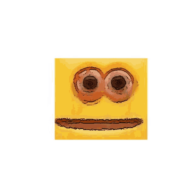 a cartoon drawing of a yellow smiley face with two eyes and a smile on a white background .